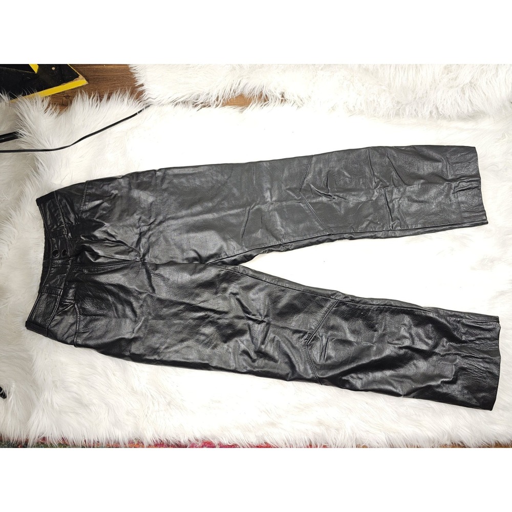 Vintage Sears Women's Black Leather Biker Pants Slim- Small / 26in